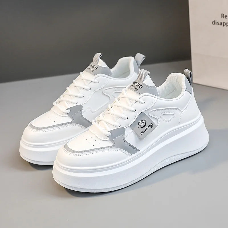 KTX-507667 SH709 New Casual Women's Shoes Autumn Solid Color Elevated Thick Sole Shoes Versatile Leather Durable Running Shoes
