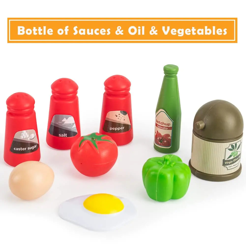 KTX-607251 Mini Luxury Pink Kitchen Playset - 32Pcs Kids Pretend Food Toys for Ages 5 and Up