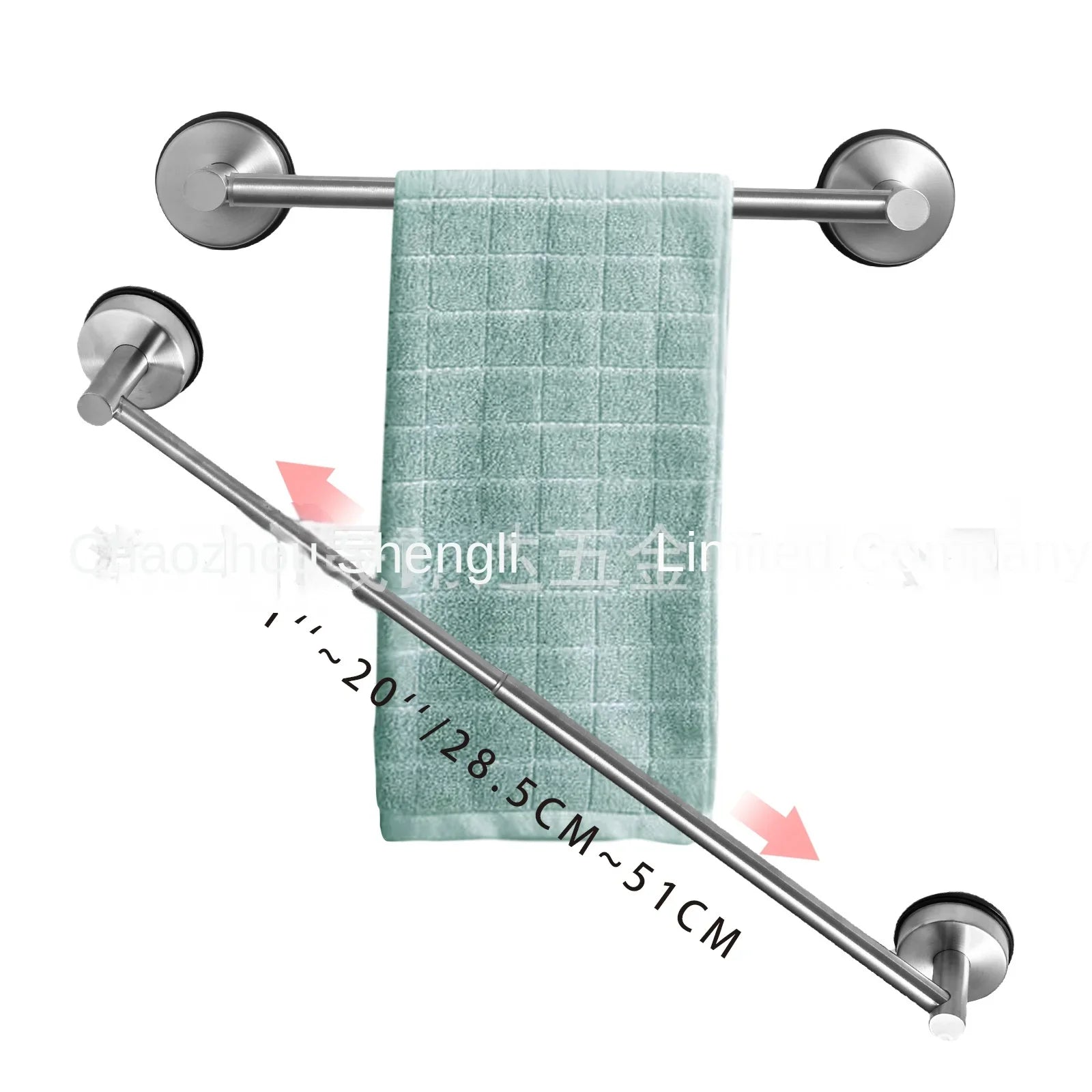 KTX-890707 Telescopic Adjustable Stainless Steel Towel Rack with Suction Cup Hooks and Tissue Holder Set