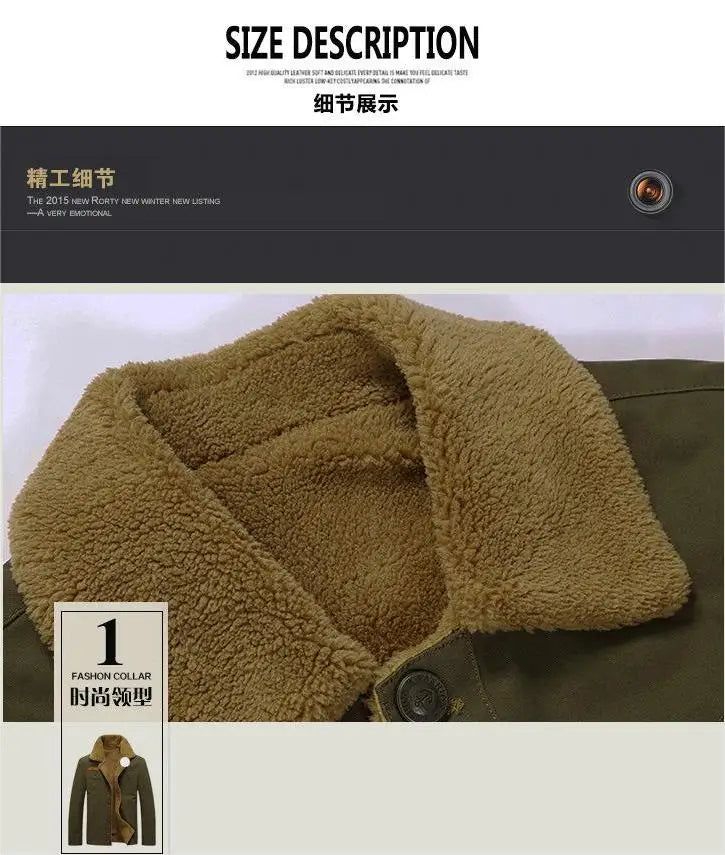 KTX-210451 Men's Winter Jacket Fleece-Wrapped and Windproof Washed Cotton Style Youth Thermal Motorcycle Jacket Canvas Fabric