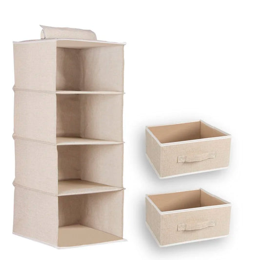 KTX-384851 4-Layer Cotton and Linen Fabric Hanging Organizer Box for Home Storage and Organisation