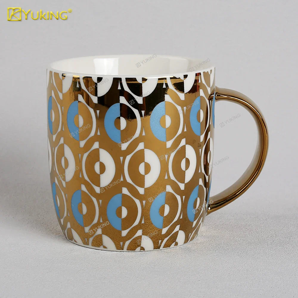 KTX-302035 Light Luxury Ceramic Coffee Mug with Customisable Gold-Plated Handle