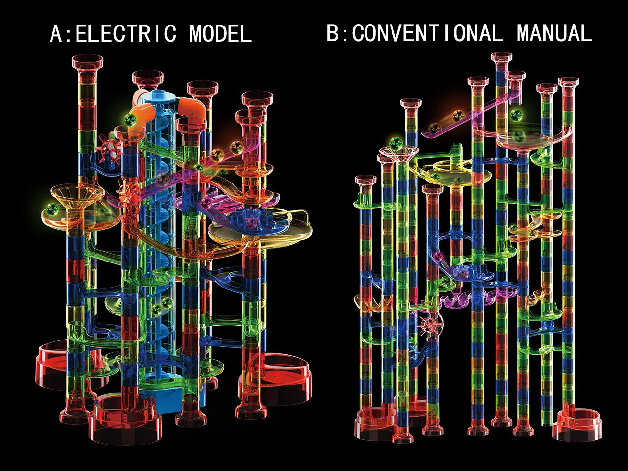 KTX-012435 325-Piece Glow-in-the-Dark Marble Run STEM Toy Set with Motorized Elevator for Kids