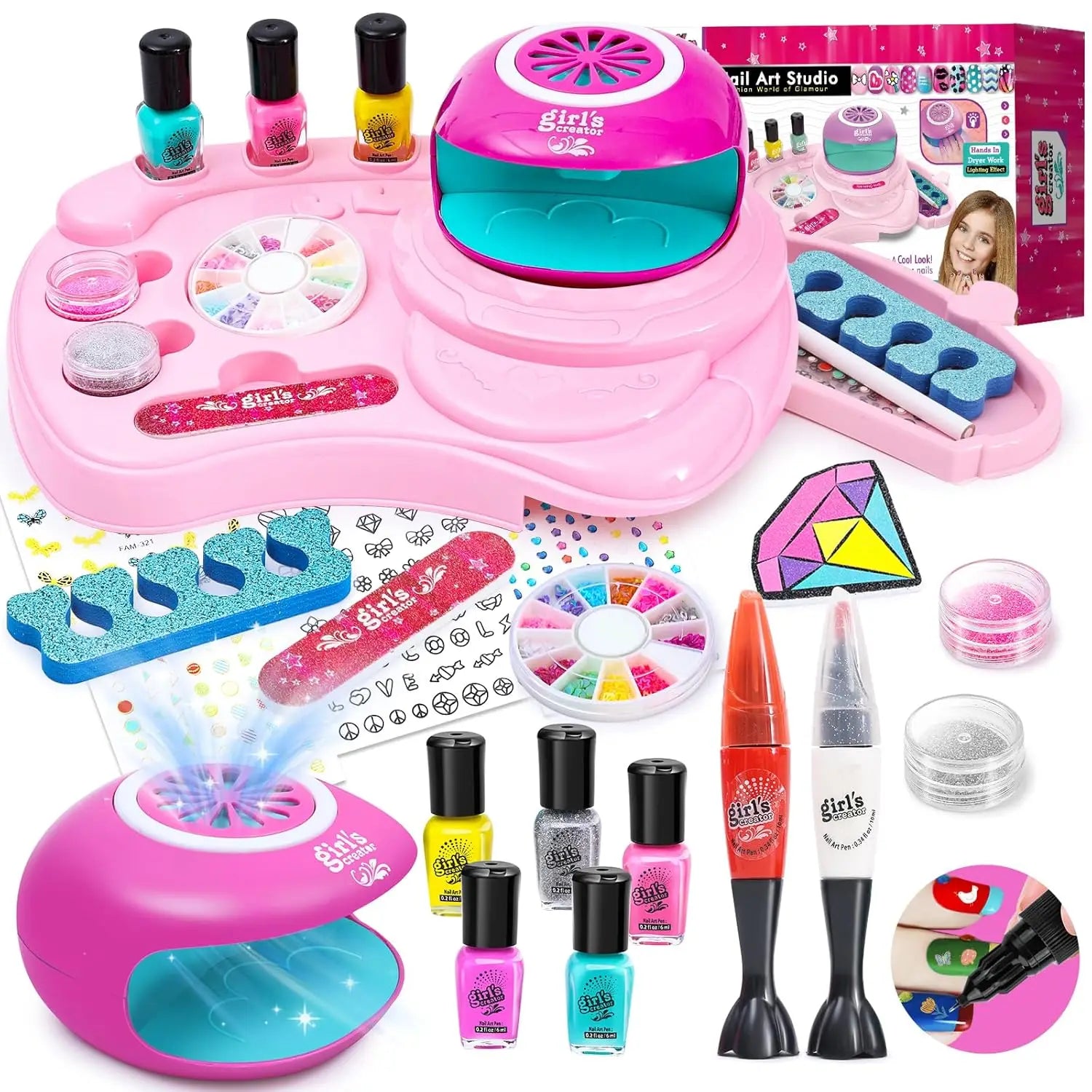 KTX-458067 Kids DIY Nail Polish Play Set for Girls Ages 2-13 - Colorful Makeup Kit in Box