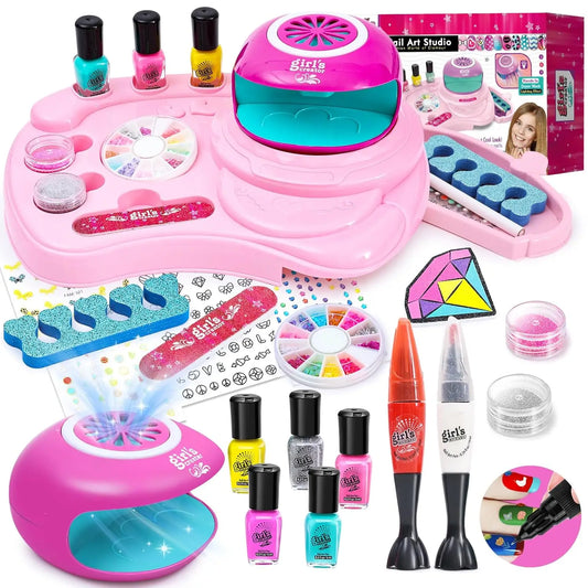 KTX-458067 Kids DIY Nail Polish Play Set for Girls Ages 2-13 - Colorful Makeup Kit in Box