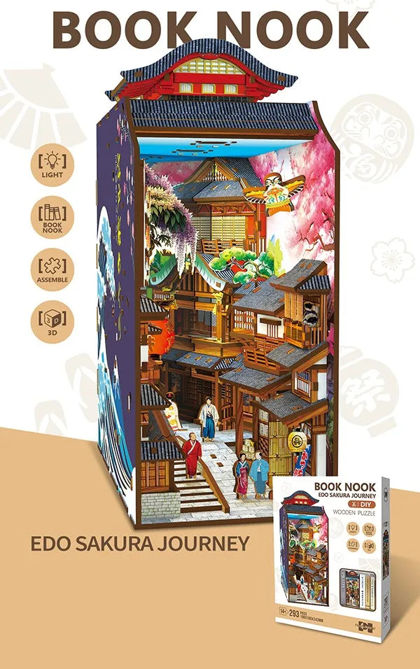 KTX-462675 3D Puzzle DIY Book Nook Kit with LED Light for Children and Educational Play