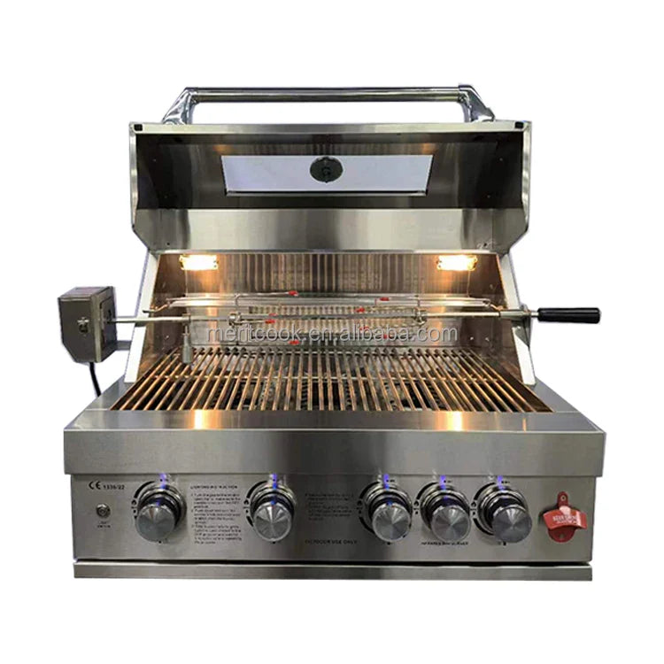 KTX-564115 Heavy-Duty 304 Stainless Steel Outdoor BBQ Grill with Rotisserie, Gas & Charcoal Dual Function