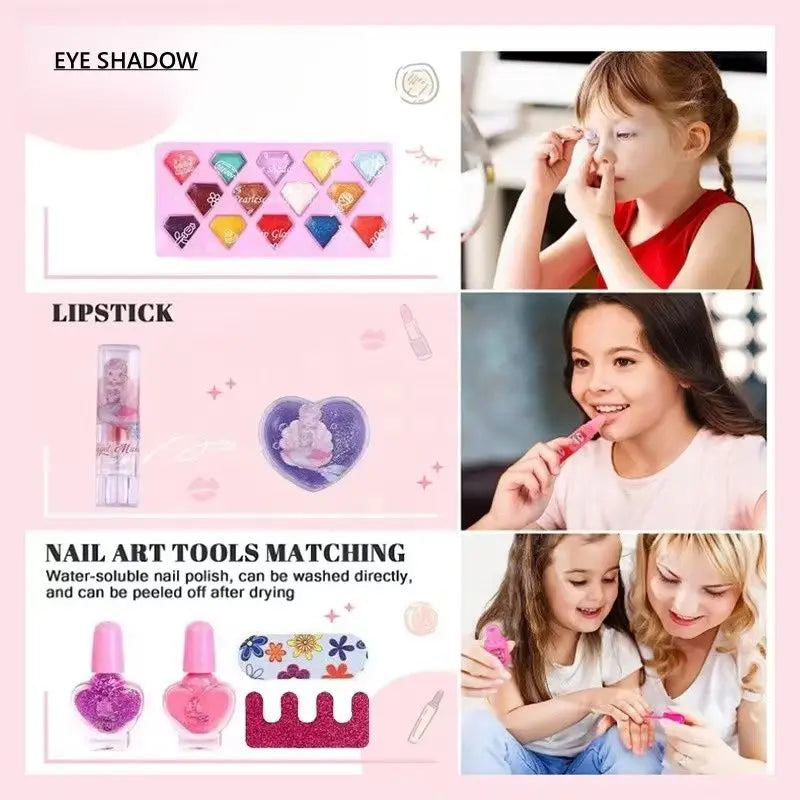 KTX-671635 Realistic Makeup Toy Kit for Girls - Washable Cosmetic Set for Pretend Play and Nail Art, Ages 2-14