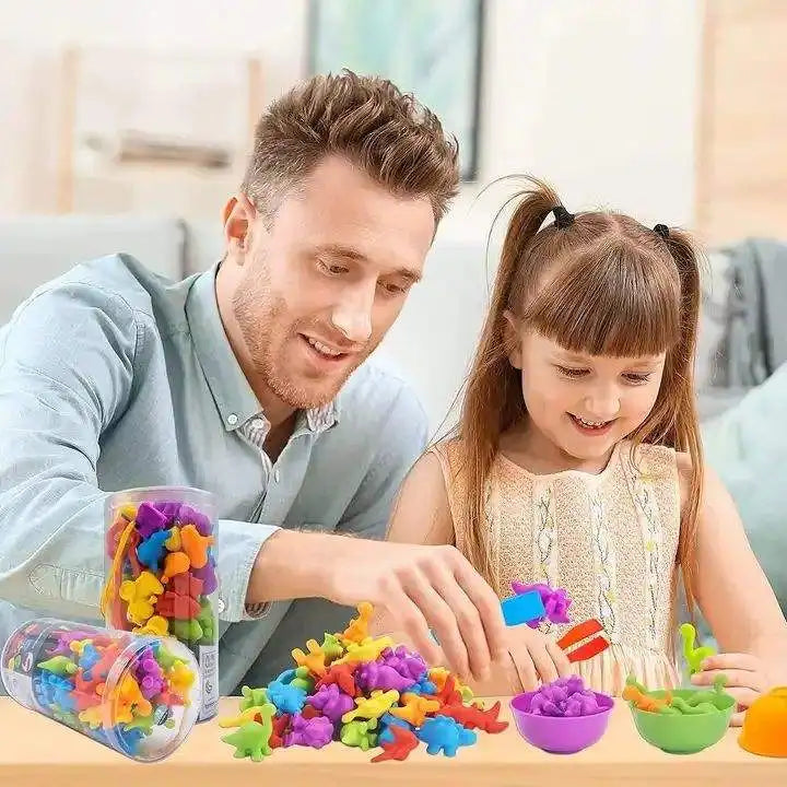 KTX-951507 Educational Dinosaur Counting Toy Set for Kids - Soft Rubber Montessori Colour Classification Cognitive Learning