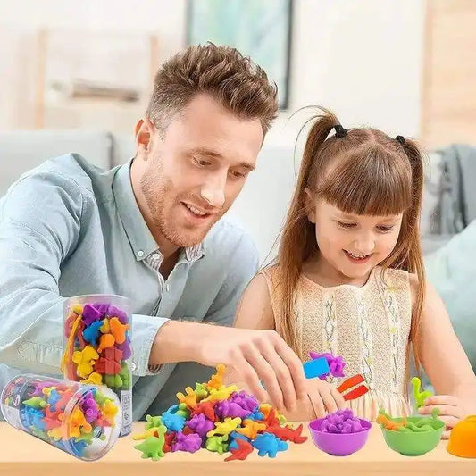 KTX-951507 Educational Dinosaur Counting Toy Set for Kids - Soft Rubber Montessori Colour Classification Cognitive Learning