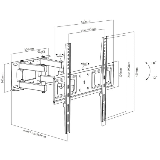 KTX-764179 Full Motion Articulating Swivel TV Wall Mount for 26-65 Inch Flat and Curved Screens