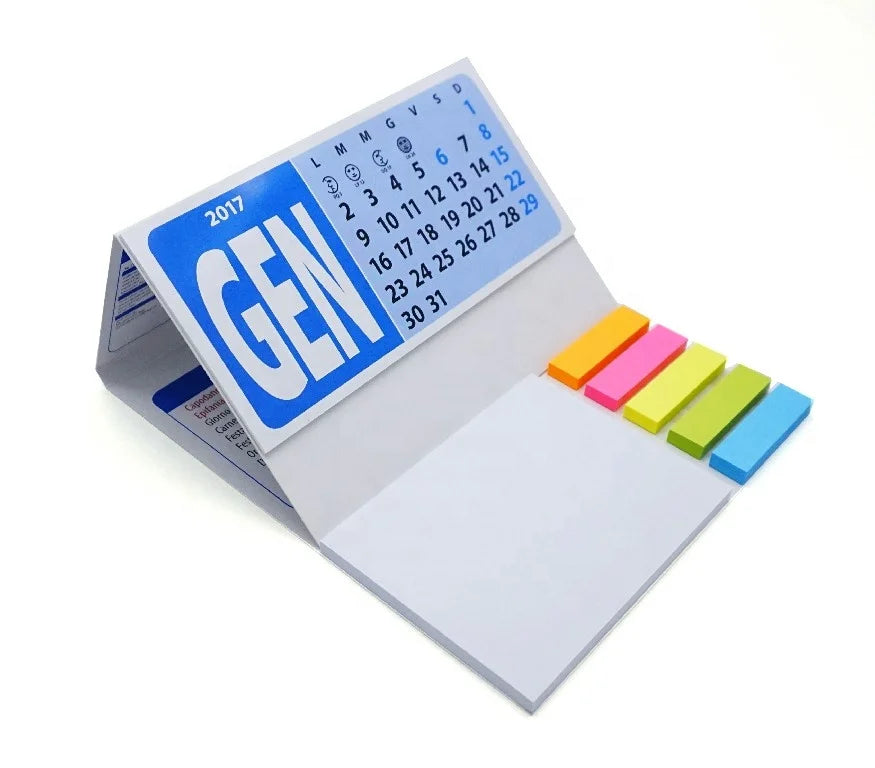 KTX-458835 Desktop Calendar with Sticky Notes and Flags, Soft Cover, 13 Sheets, Varnished Design