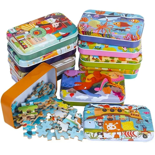 KTX-303059 60-Piece Wooden Jigsaw Puzzle Set Featuring Animal Cartoon Characters for Early Education