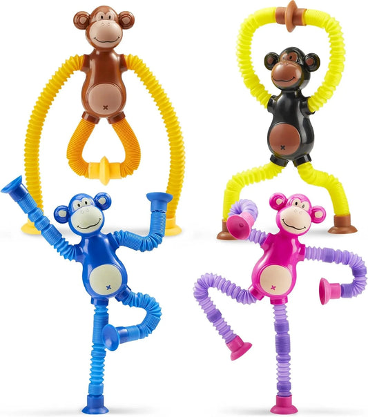 KTX-999315 Cute Big Ear Monkey Squeeze Fidget Toy - Pop Tubes Ideal for Kids 5+
