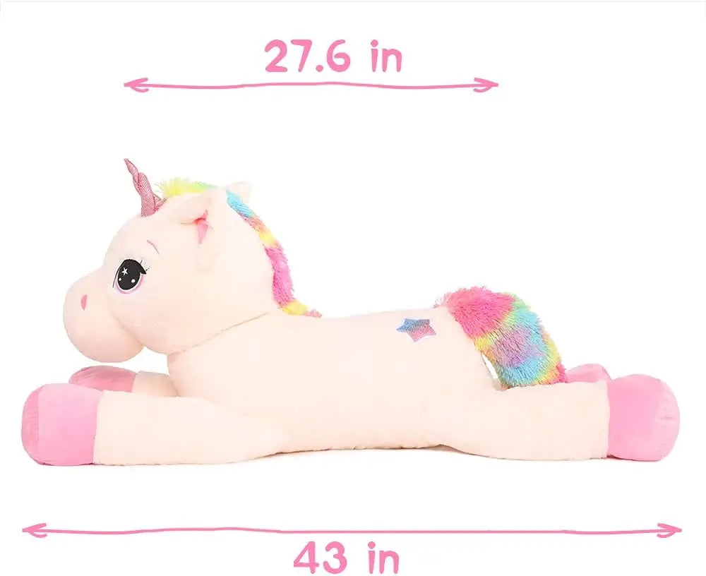 KTX-538195 Giant 43-Inch Beige Plush Unicorn Toy for Girls' Birthdays and Gifts