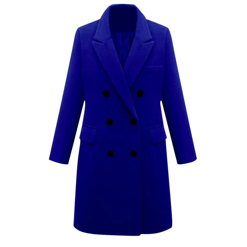 KTX-438675 Women's Winter Clothing Medium to Long Plus Size Double-Breasted Wool Coat With Cashmere Lining Shearling Leather Cotton Filling