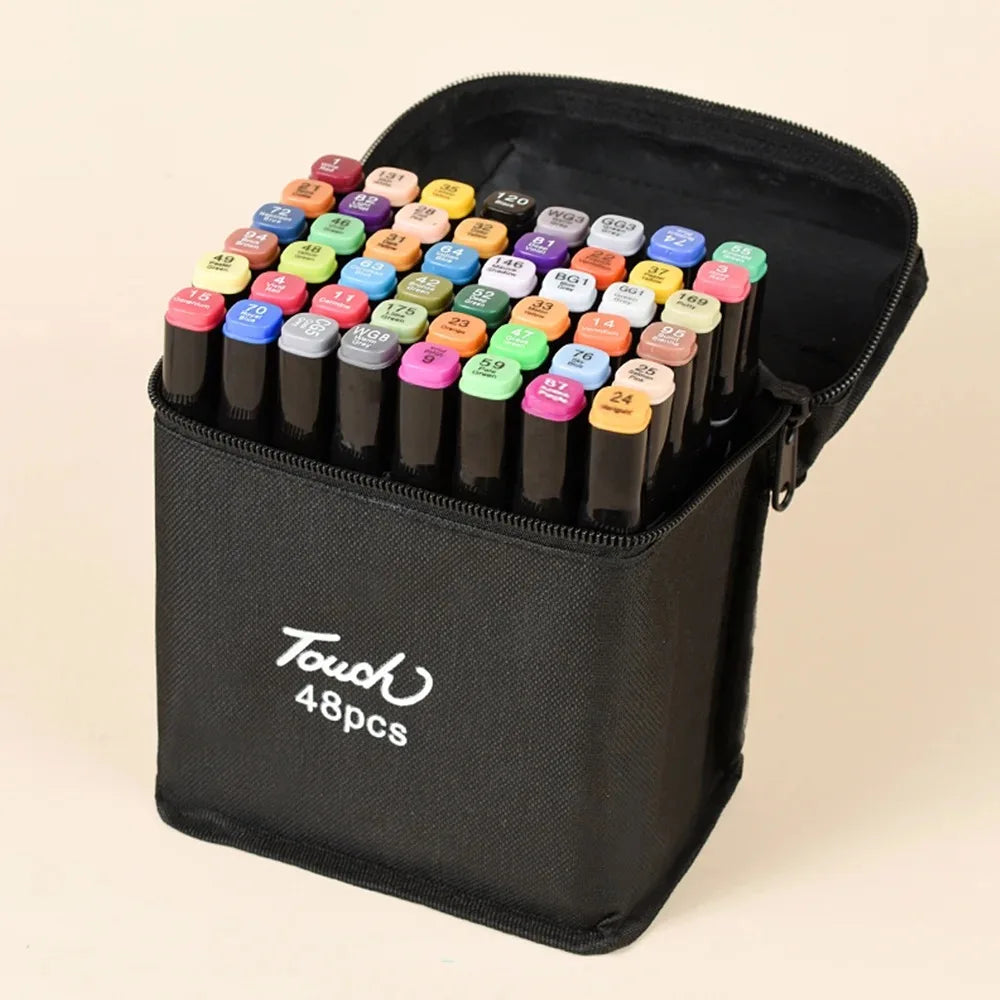 KTX-427219 Alcohol Based Dual Tip Sketch Marker Pens - 48 Colour Artist Drawing Set