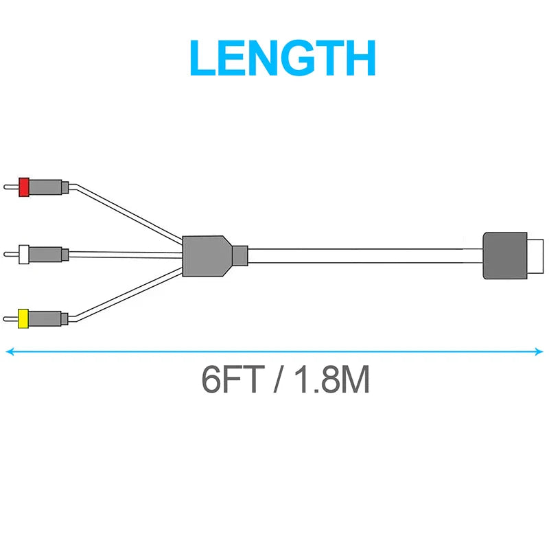 KTX-633107 1.8M Gold-Plated RCA AV Cable for Nintendo WII/WII U Console to TV Connection