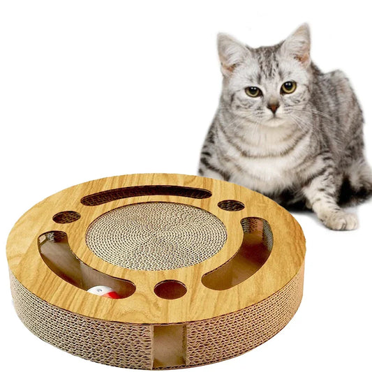 KTX-407187 Interactive Cat Scratcher Toy with Bell Ball and Catnip - Corrugated Cardboard Lounge for Healthy Claws