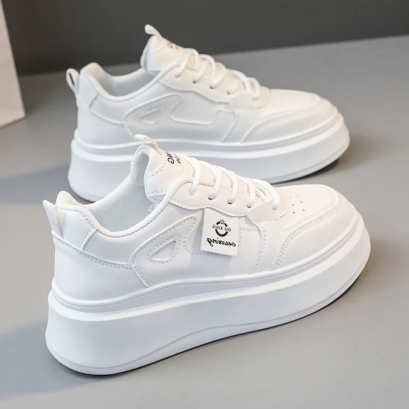 KTX-507667 SH709 New Casual Women's Shoes Autumn Solid Color Elevated Thick Sole Shoes Versatile Leather Durable Running Shoes