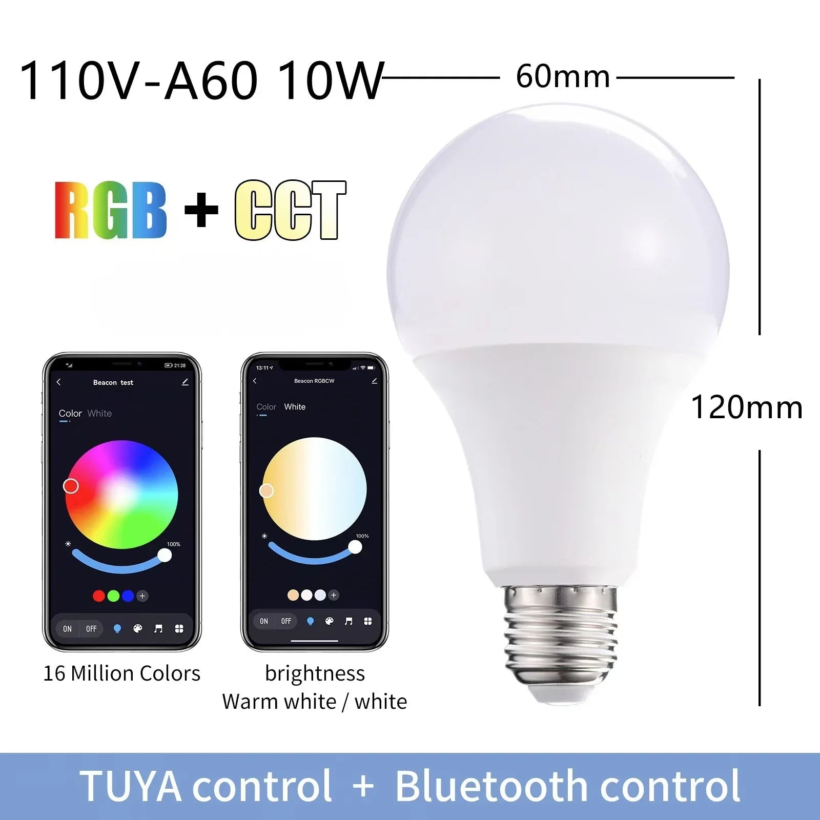 KTX-293587 Smart RGBW LED Light Bulb E27 E26 B22 - Multi-Colour 10W Bluetooth Compatible with Smart Life App