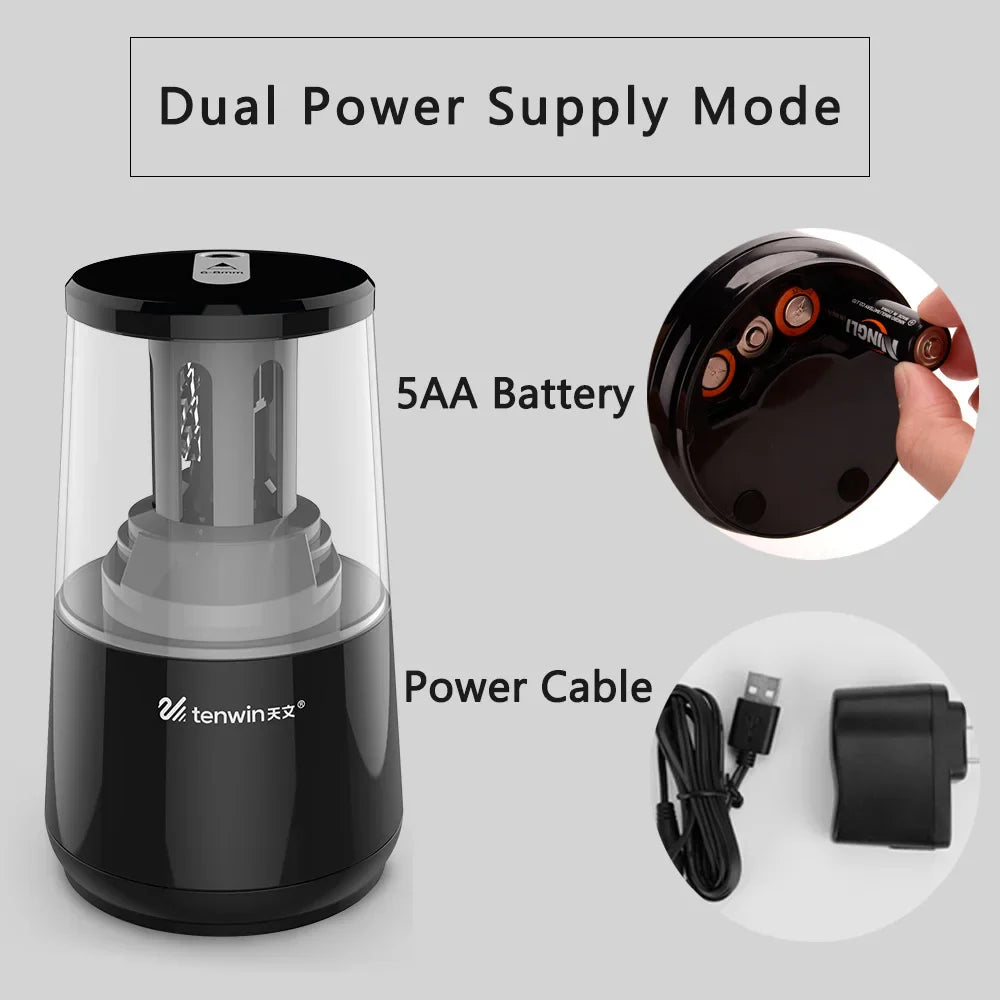 KTX-379795 Heavy-Duty Electric Pencil Sharpener with Helical Steel Blade for USB, AC, or Battery Operation