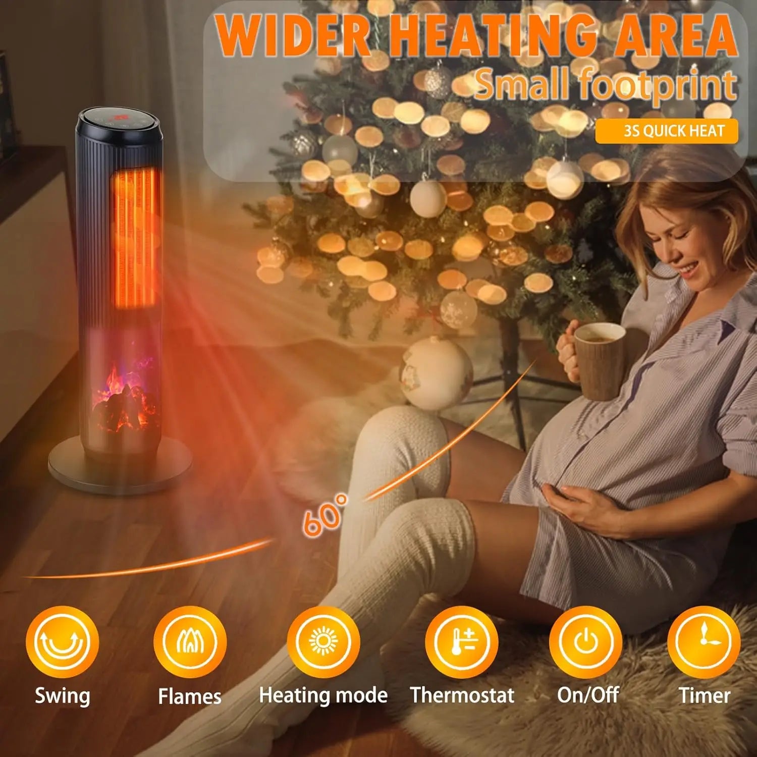 KTX-636243 Ceramic Electric Space Tower Heater with Two Heat Settings for Indoor Home and Office Use
