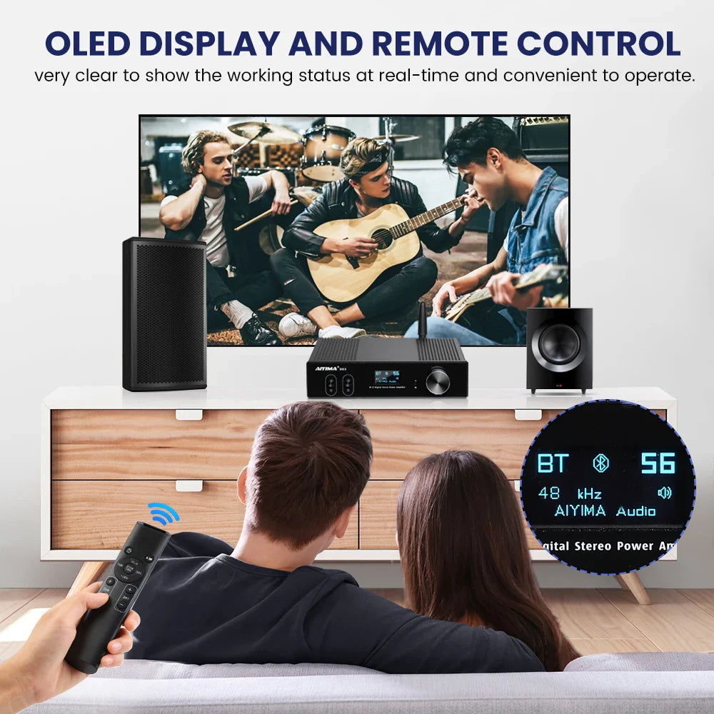 KTX-891795 150W Dual-Channel Bluetooth HiFi Amplifier with USB DAC and OLED Display for 2.1 Home Theatre System