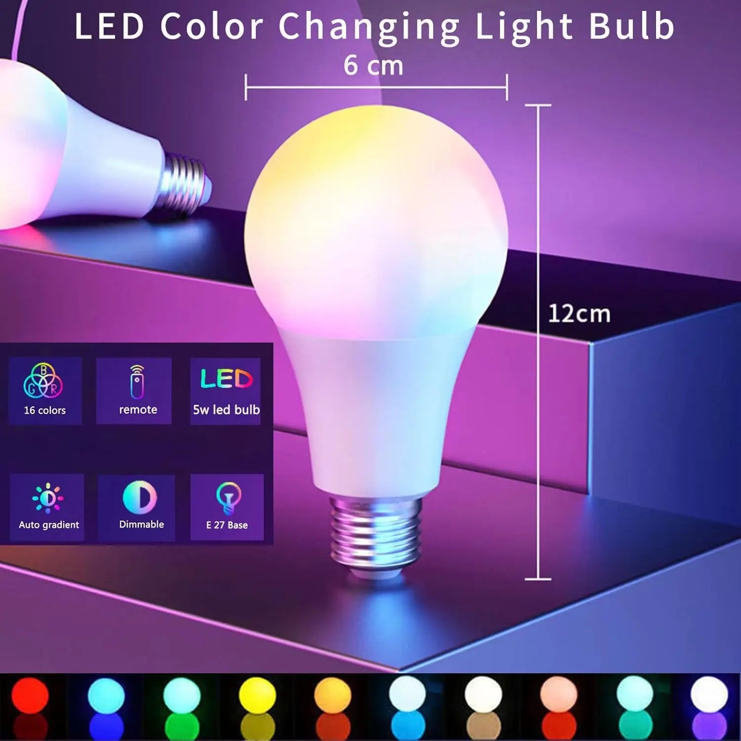 KTX-359123 Dimmable RGB LED Light Bulb E26/E27 - Multicolor Remote Control Options for Home and Party Use