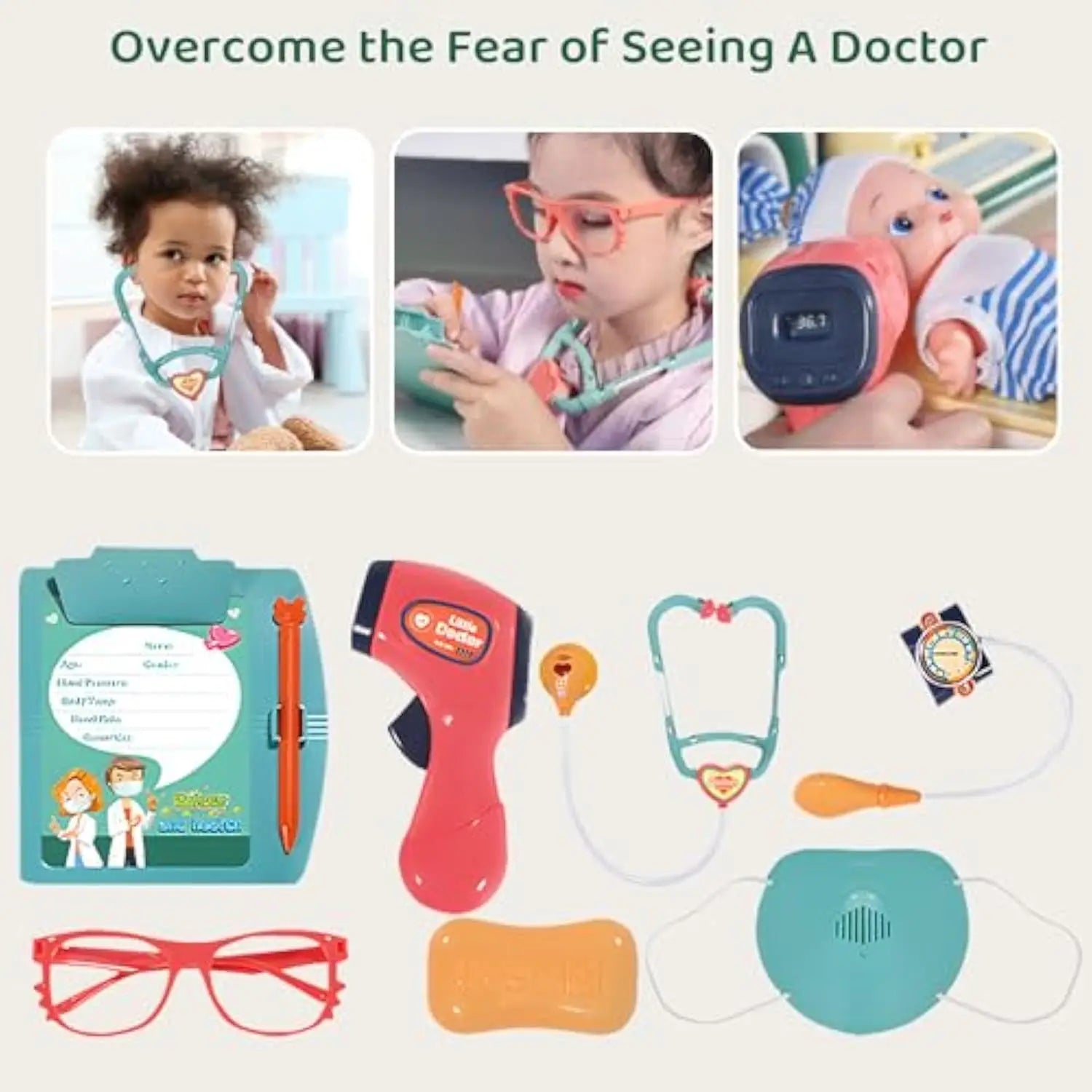 KTX-555219 Kids Doctor Playset with Toy Stethoscope and Medical Tools for Pretend Play Ages 5 and Up