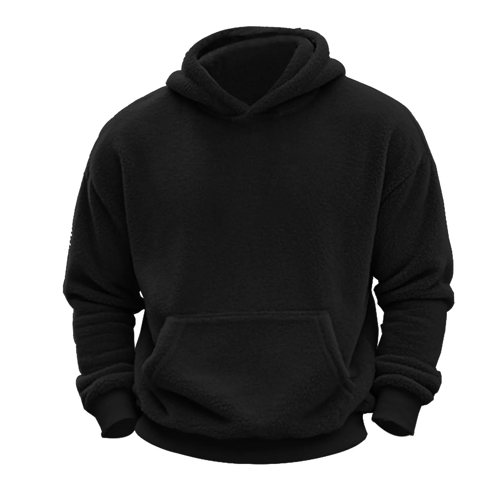 KTX-194643 Men's Reversible Arctic Fleece Pullover Sweatshirt Pocket Hooded Warm Sweater Street Solid Color Long Sleeve Pullover Sweatshirt