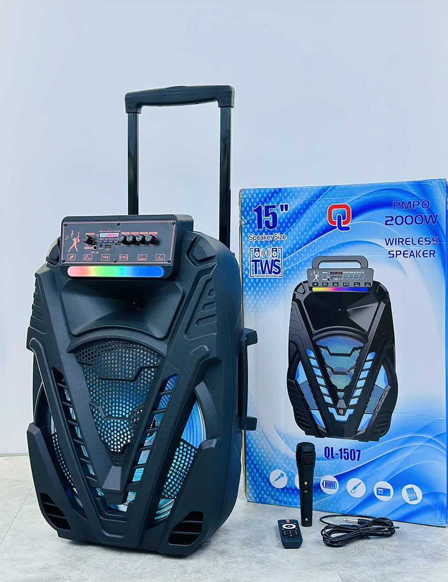 KTX-580563 15 Inch Portable Trolley Speaker with Wireless Sound and Subwoofer