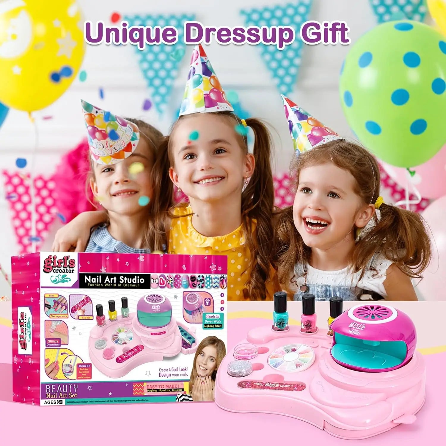 KTX-458067 Kids DIY Nail Polish Play Set for Girls Ages 2-13 - Colorful Makeup Kit in Box