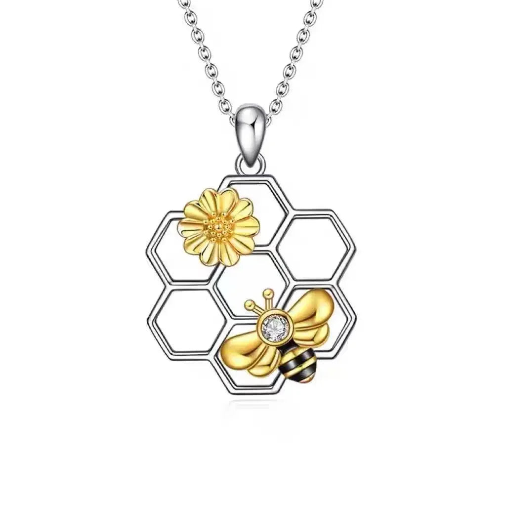 KTX-642195 Custom Necklace Jewelry Women Flower Heart Pendant Sterling Silver 925 Honey Bee Necklace