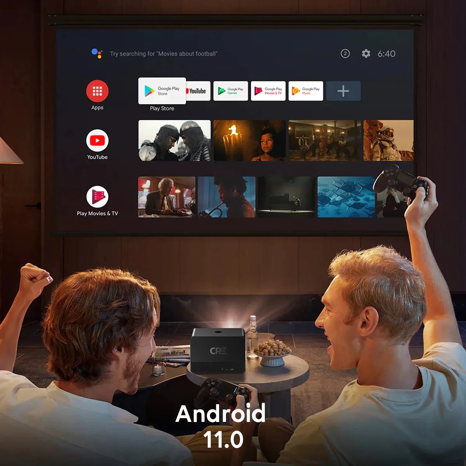 KTX-124115 Portable Home Theater Projector with 1200 Lumens Brightness, 1080P Resolution, Built-In Speakers, and Android 9 Smart TV Features