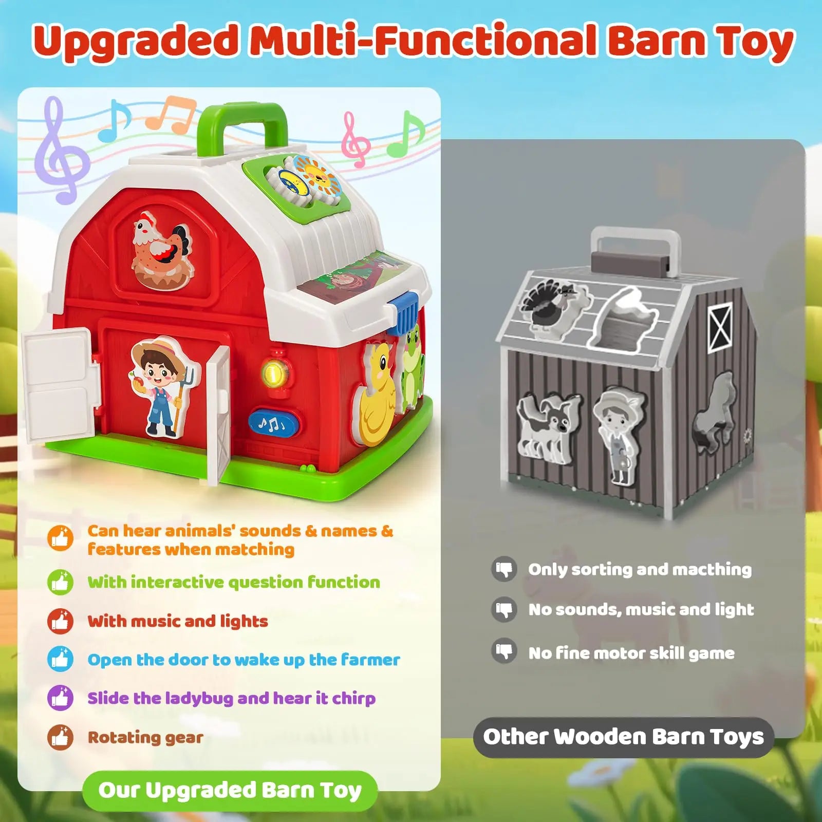 KTX-658131 Musical Barn Farm Animal Set for Infants - Interactive Elephants and Planes Player Doll
