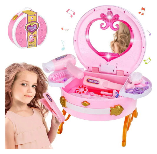 KTX-146195 Portable Princess Vanity Makeup Suitcase for Girls - Mini Dressing Table Playset