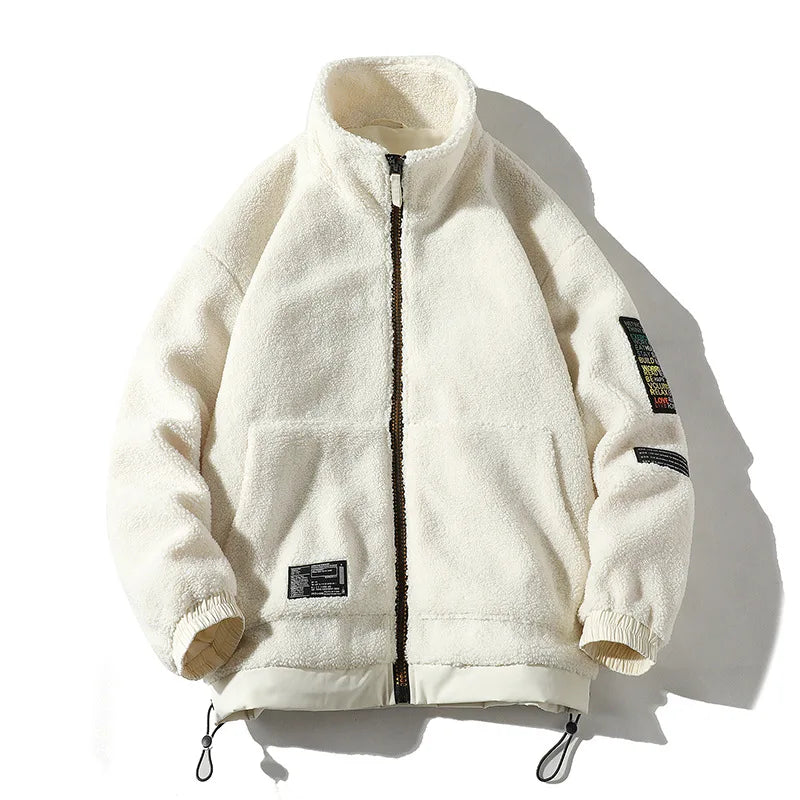 KTX-472595 Men's Casual Lamb Wool Cotton Coat Winter Blouson With Single Breasted Closure Loose and Warm Canvas Clothing
