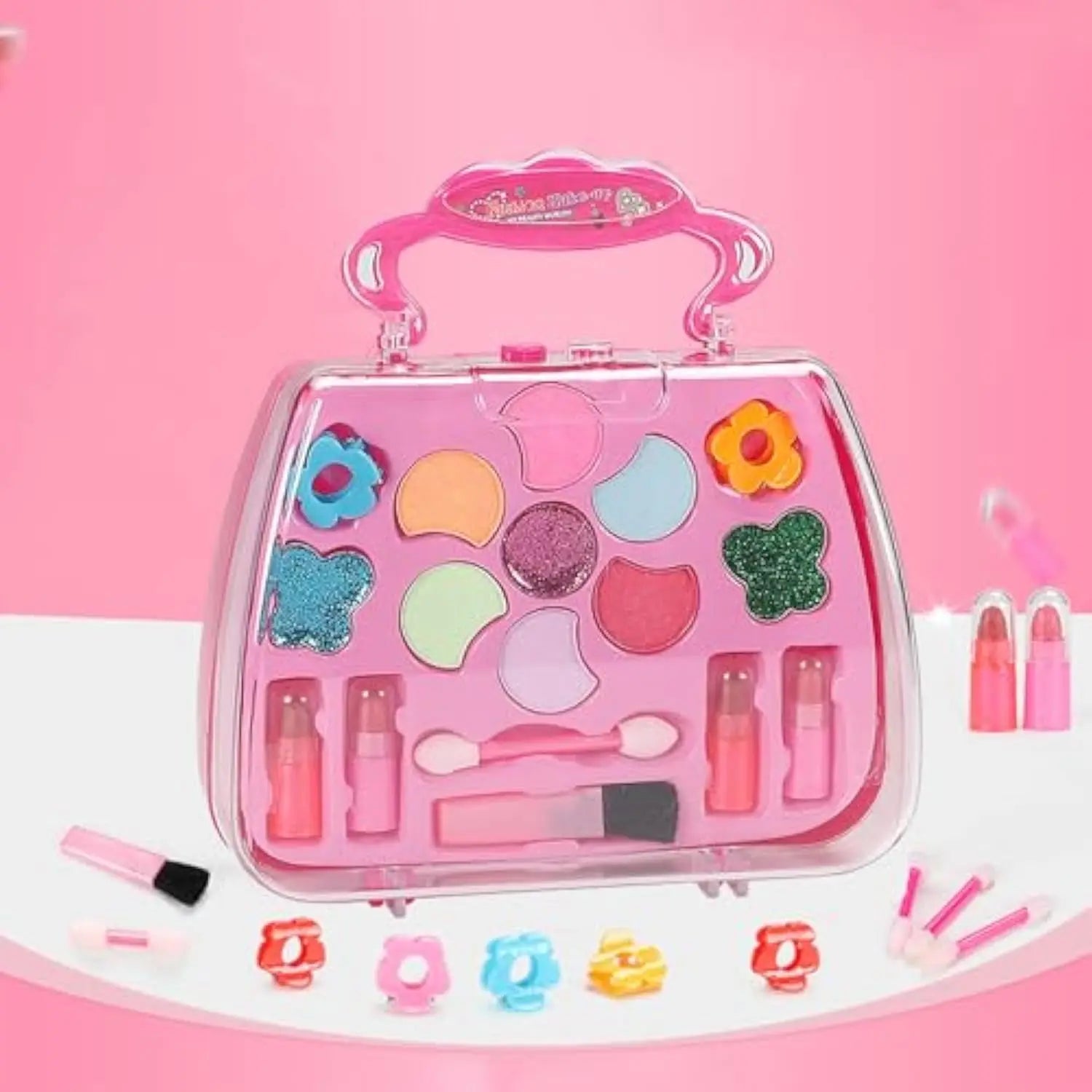 KTX-523603 Kids Pretend Play Makeup Set with Washable Eyeshadow and Lipsticks, Includes Cosmetic Bag, Perfect for Ages 2-13