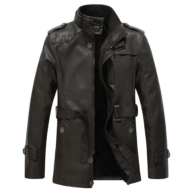KTX-964115 Men's Coats Waterproof Windproof Motorcycle Jacket With Standing Collar Waxed Leather Jacket Winter PU Leather Jacket Custom