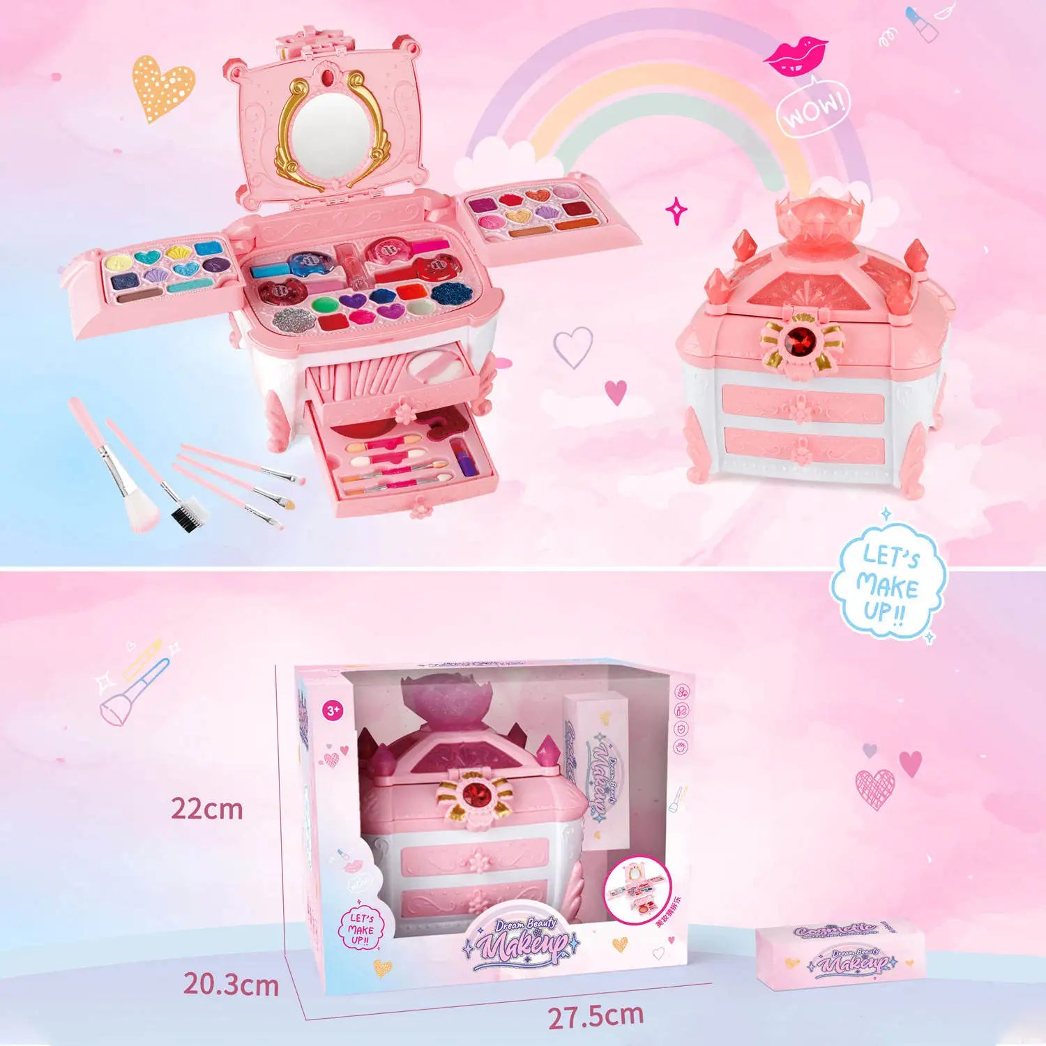 KTX-982355 Washable Kids Makeup Bag Kit with Portable Box for Pretend Play - Perfect Gift for Girls