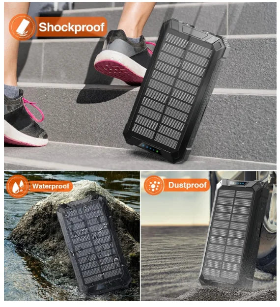 KTX-314323 Outdoor Waterproof Solar Power Bank 20000mAh with Fast Charging Portable Charger for Mobile Devices