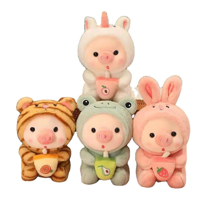 KTX-473811 Kawaii Pig Bubble Tea Plush Toy – Soft Sleeping Pillow Cushion for Kids and Adults