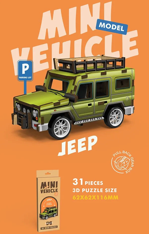 KTX-692051 3D Wooden Puzzle Car for Kids - DIY Assembly Educational Toy