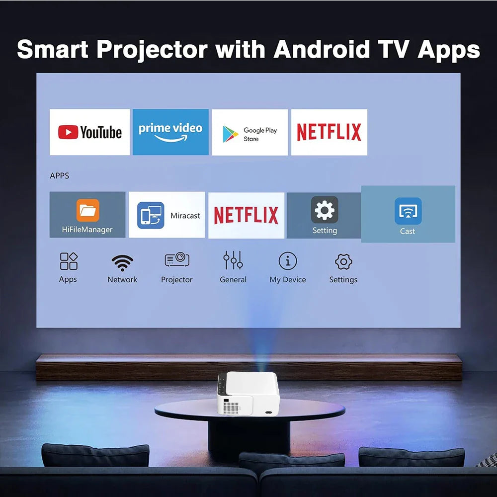 KTX-400275 Compact 4K LED Mini Projector with Android 13 for Home Theatre and Movie Experience