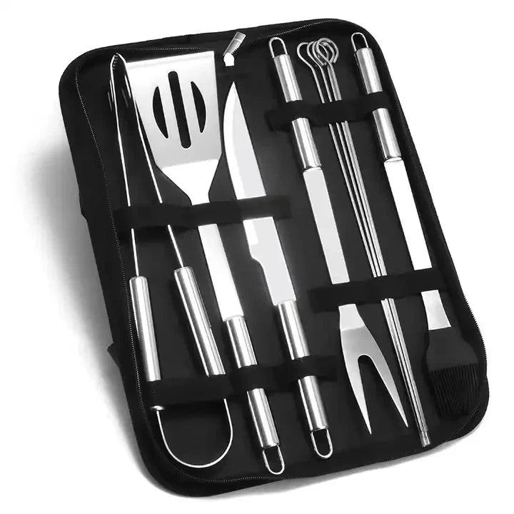 KTX-886867 Portable Stainless Steel BBQ Grilling Tool Set with Oxford Bag - 3/5/7/9 Pieces for Outdoor Cooking