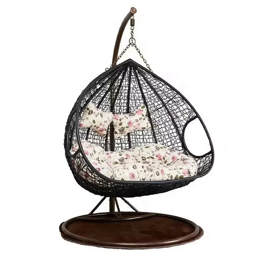 KTX-496787 Double Seated PE Rattan Metal Stand Outdoor Hanging Swing Egg Chair for Garden