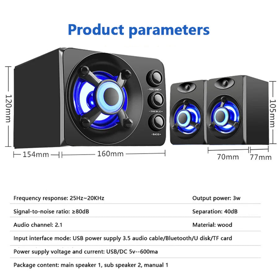 KTX-761363 RGB Colourful LED Desktop Gaming Speaker with Subwoofer