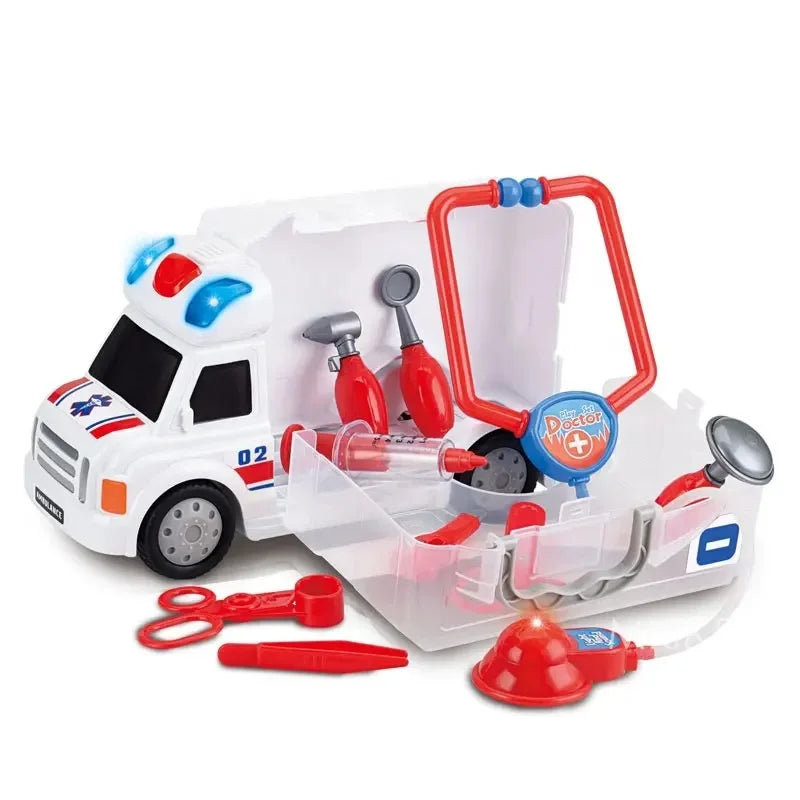 KTX-720211 Cartoon Musical Ambulance Toy Car with Medical Kit for Kids Ages 2-13