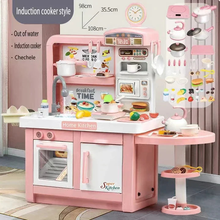 KTX-979987 Durable Plastic Pretend Play Kitchen Tableware Set with Sound, Light, and Water Features for Kids